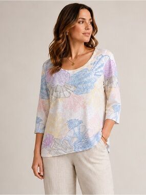 FDJ Seashell Print Top Medium Coastal Grandmother Beachy Chic